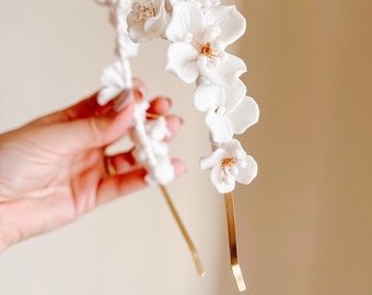 Bride Headband | Bride Hairpiece | Bridal Headband | Porcelain Flower Bride Headband | Wedding Hair | Wedding Hair Piece | Wedding Hair Pin