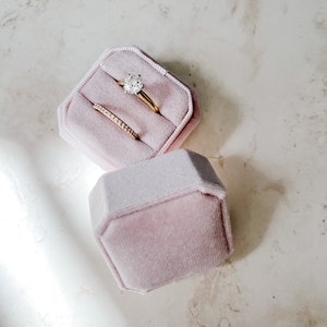 Dusty Blush Velvet Ring Box | Double Slot | Octagon Velvet Ring Box | Engagement Ring Box | Wedding Ring Box | Bridal Detail Prop