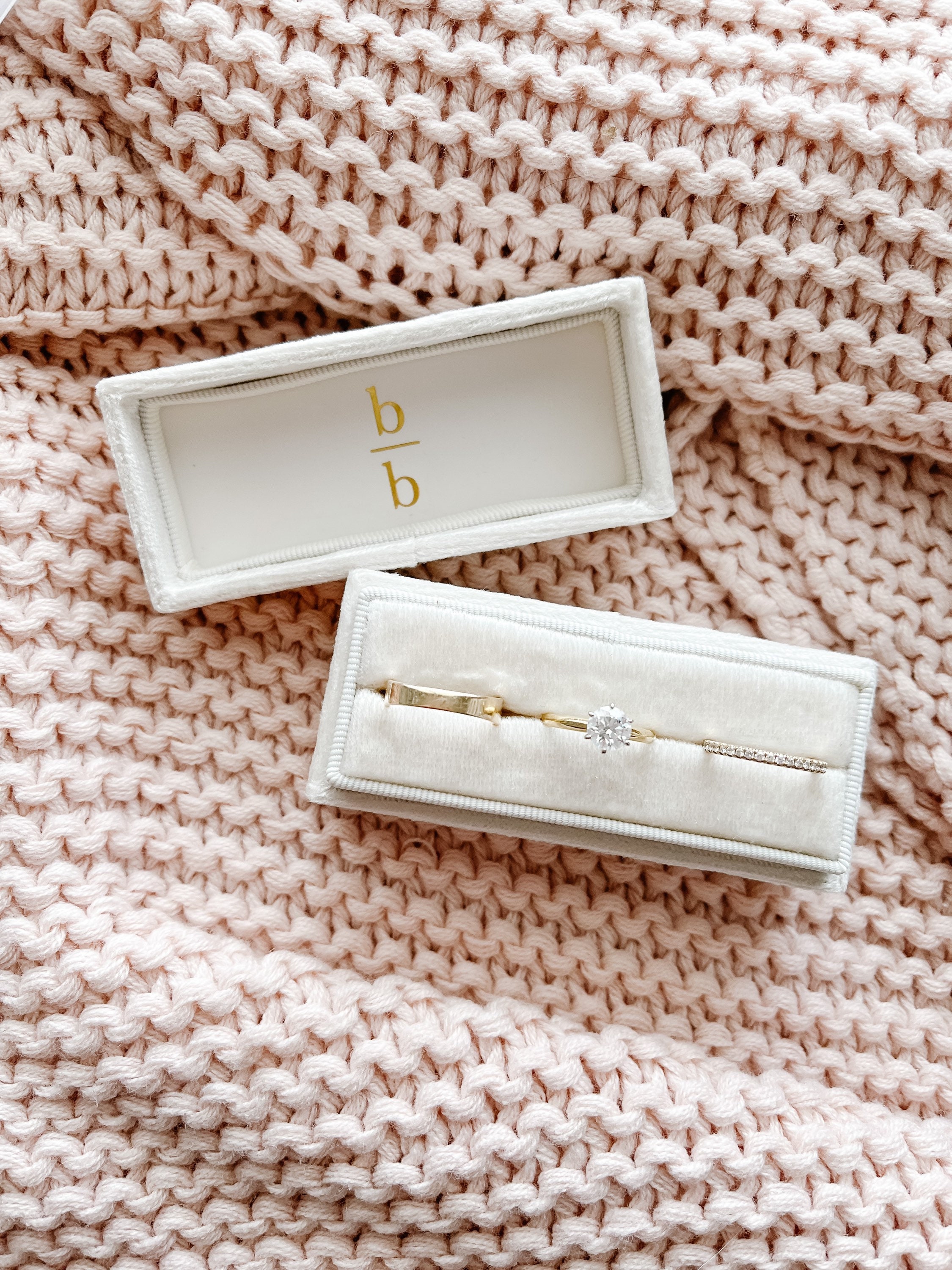Triple Ring Velvet Ring Box Three Velvet Ring Box Ivory - Etsy