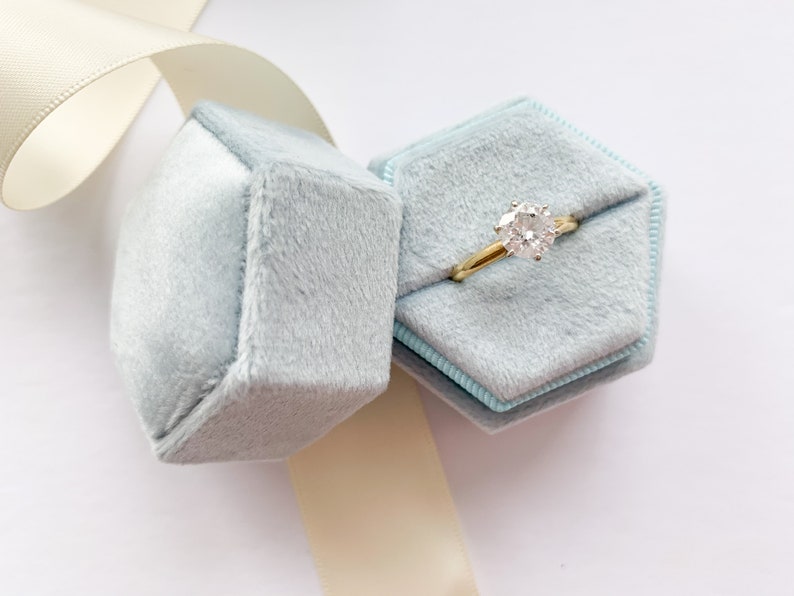 Something Blue Ring Box Hexagon Velvet Ring Box Engagement Etsy Canada