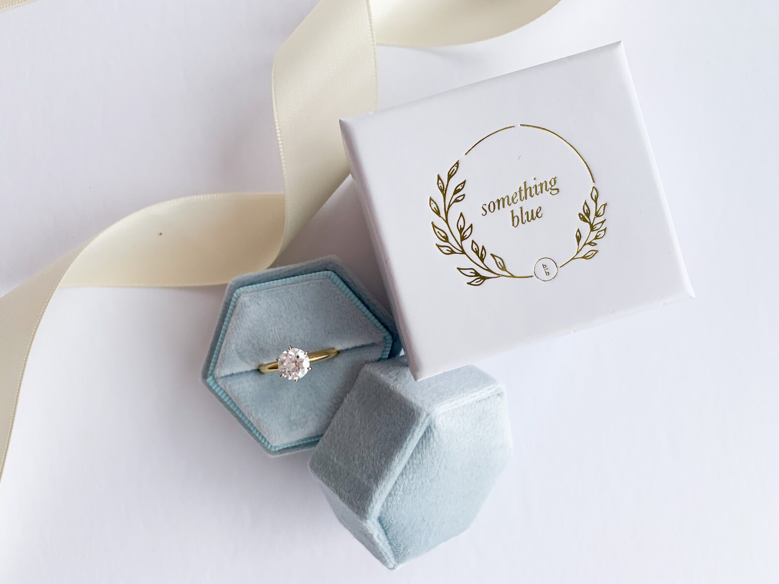 Something Blue Ring Box Hexagon Velvet Ring Box Engagement Etsy