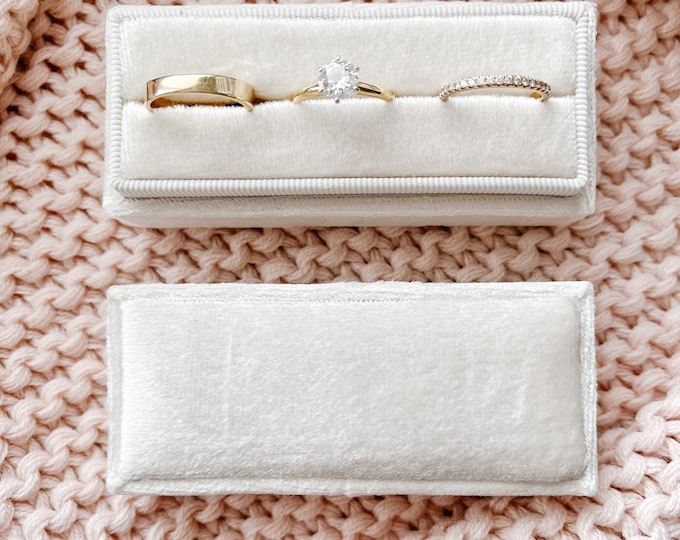 Triple Ring Velvet Ring Box Three Velvet Ring Box Ivory - Etsy