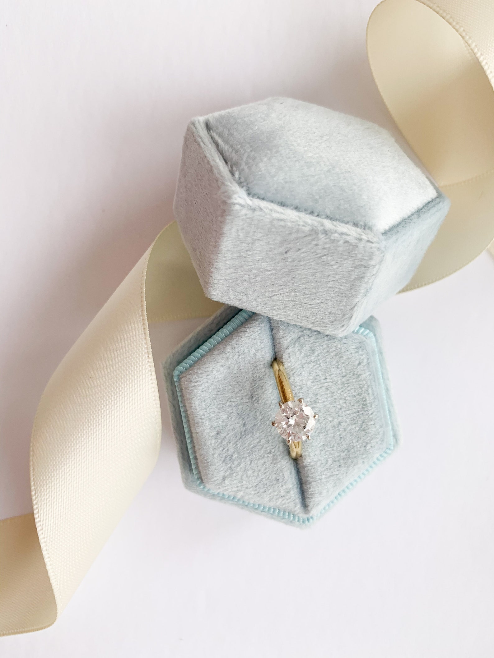 Something Blue Ring Box Hexagon Velvet Ring Box Engagement Etsy