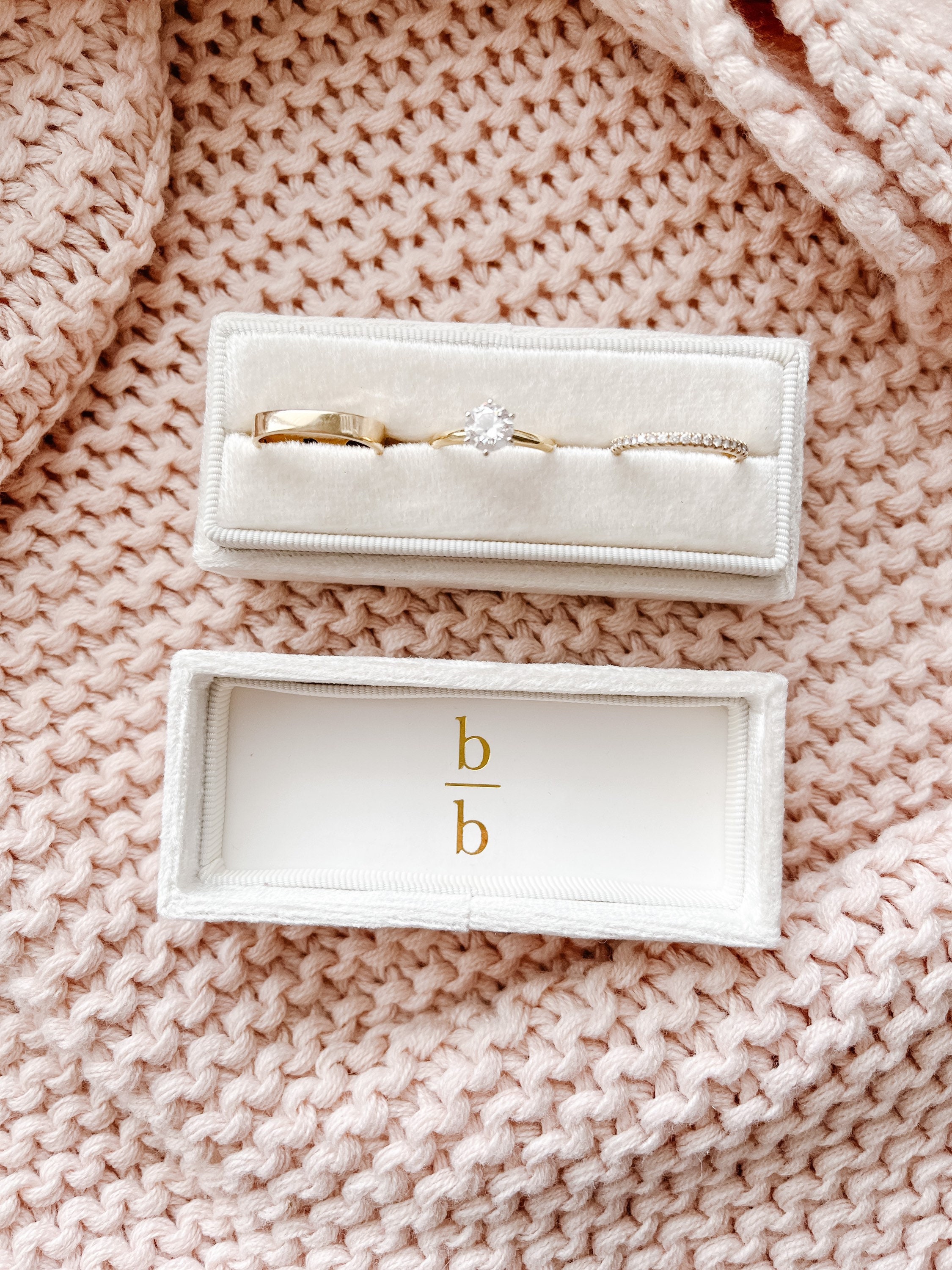 Triple Ring Velvet Ring Box Three Velvet Ring Box Ivory - Etsy