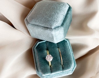 Caja de anillo de terciopelo salvia / Caja de anillo de terciopelo octágono / Caja de anillo de compromiso / Caja de anillo de boda / Detalle nupcial Prop / Caja de anillo de doble ranura