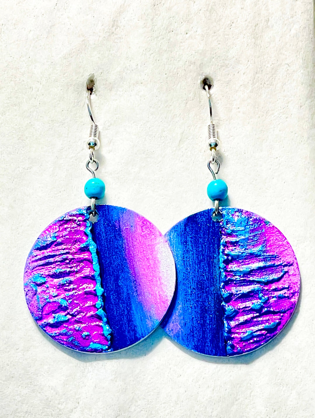 Hand Painted Aluminum Earrings, Large Earrings, Artisan Earrings, Funky