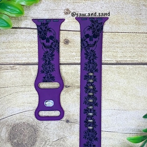 Floral Skull + Apple Watch Band + Custom + Personalized + 38-45mm + Jewelry + Engraved + Silicone + Gift + Anniversary + Birthday