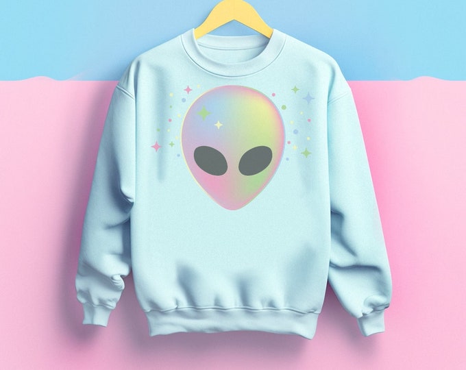 Pastel Alien Head Sweater: Trippy Kawaii UFO Sweatshirt