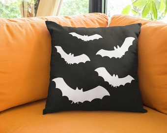 Gothic Bat Throw Pillow: Black Faux Suede Halloween Cushion