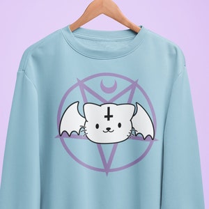 Evil Kitty Kawaii Cat Sweater - Halloween Gift, Pastel Goth Girl, Demon Cat, Satanic Kitten Ritual Unisex Pentagram Occult Unisex Sweatshirt