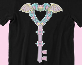 Pastel Goth T-shirt: Gothic Key, Bat Wing, Soft Grunge Unisex Tee