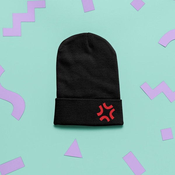 Angry Anime Cosplay Emoji Rage Stressed Out Character Embroidered Beanie