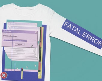 Fatal Error Vaporwave Long Sleeve T-shirt: 90s Computer Geek Tee