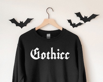 Suéter estético para chica gótica, cuello redondo gótico pastel, grueso, chica gruesa, ropa gótica, sudadera gótica, ropa urbana emo