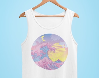 The Great Wave, Vaporwave, Pastel Goth, Japanese Aesthetic, Kawaii, Japanese Kanagawa Wave Art, Cyberpunk Anime Lovers, Unisex Tank Top
