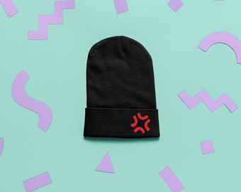 Angry Anime Cosplay Emoji Rage Stressed Out Character Embroidered Beanie