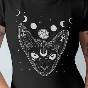 Sphynx Cat, Halloween, Occult, Nu Goth, Witchy Clothing, Pastel Goth, Pentagram, Halloween Kitty, Unisex T-Shirt