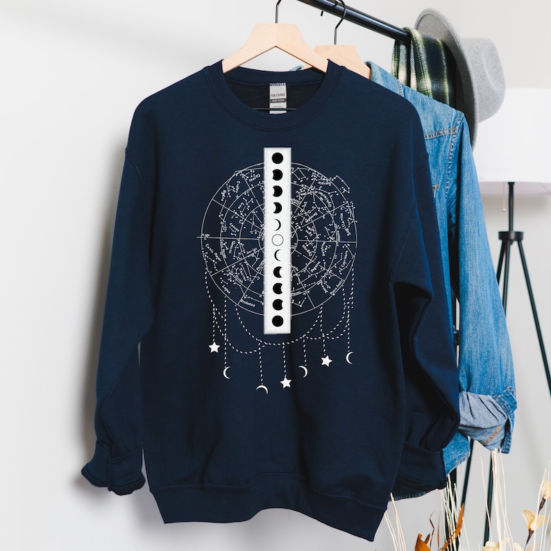 Celestial Constellation Star Chart Sweater Zodiac Astronomy Map, Space Hoodie, Astrology Hoodie, Moon Shirt Unisex Navy