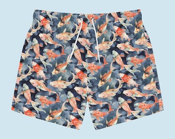 Watercolor Koi Fish Swim Trunks: Fast-Dry Polyester Beach Shorts