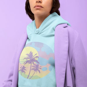 Retro Vaporwave Music - Aesthetic Clothing, Synthwave, Chill, Palm trees, Beach, Retro Pastel Clothing Unisex Hoodie