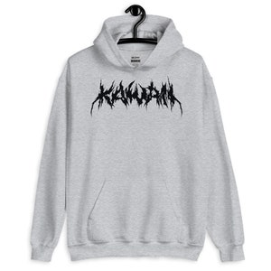 May include: A gray hooded sweatshirt with a black graphic print of the word "KILLUMINATI" in a stylized metal font.