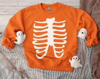 Suéter de cuello redondo con diseño de caja torácica de Halloween: sudadera gótica de temporada espeluznante