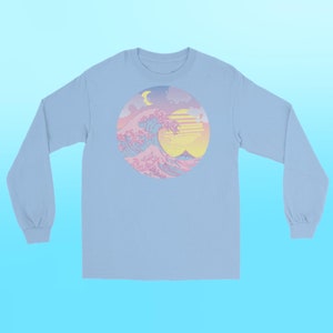 Kanagawa Wave Art Langarm-T-Shirt: Japanisches Pastell-T-Shirt