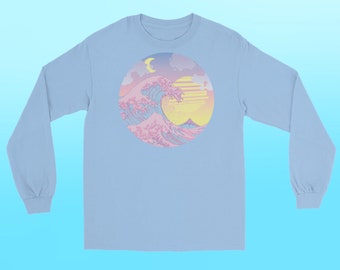 Kanagawa Wave Art Long Sleeve T-Shirt: Vaporwave Japanese Pastel Tee