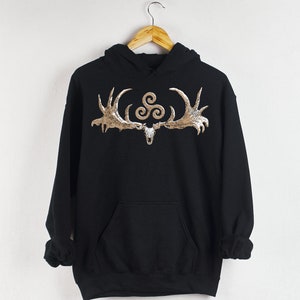 Norse Pagan Viking Gifts, Irish elk Hoodie, Nature Lover, Gothic, Folklore Sweatshirt, Witchy Aesthetic, Dark Cottagecore, Occult Clothing