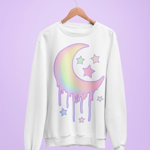 Trippy Pastel Moon Sweater, Yume Kawaii Sweatshirt, Pastel Goth, Harajuku Aesthetic, Fairy Kei