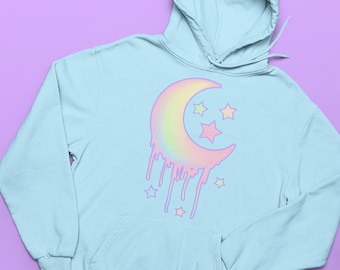Trippy Pastel Moon Hoodie: Yume Kawaii Goth Sweatshirt