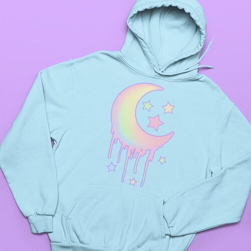Trippy Pastel Moon Hoodie Yume Kawaii Sweater Pastel Goth Etsy