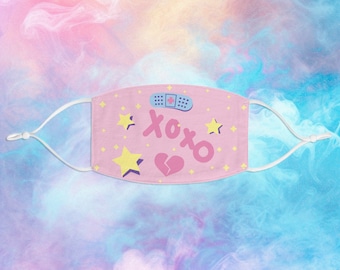 Menhera Pink Bandage Face Mask: Pastel Goth Kawaii Fashion