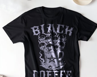Black Coffee Worship T-Shirt: Heavy Metal Goth Espresso Addict Gift
