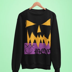 Jack O Lantern Halloween Sweater Sweatshirt for Men or Women Shirt Adult Pullover Aesthetic Streetwear Rustic Unisex Black