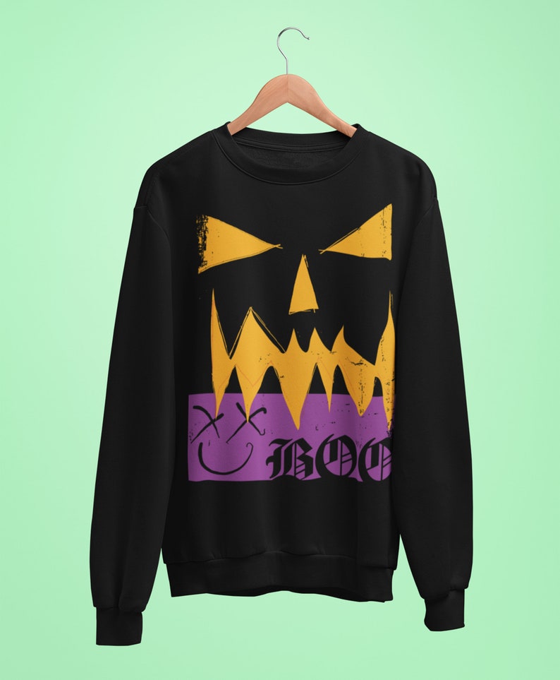 Jack O Lantern Halloween Sweater Sweatshirt for Men or Women Shirt Adult Pullover Aesthetic Streetwear Rustic Unisex Black