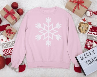 Cute Snowflake Pastel Christmas Sweatshirt - Gift for her, Cozy Soft Holiday Apparel Sweater, Christmas Party, Plus Sizes Available