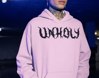 Unholy Death Metal Hoodie, Dark Metal Graphic Sweatshirt, Gothic Band Pullover Jumper, Alternative Music Clothing, Metalhead Gift