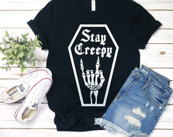 Blijf griezelig skeletshirt: grappig Halloween-Goth-T-shirt