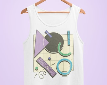 Vaporwave Aesthetic, 90's shapes, Retro Vintage, Abstract, Simple Geometric, Funky Memphis Pattern Unisex Tank Top