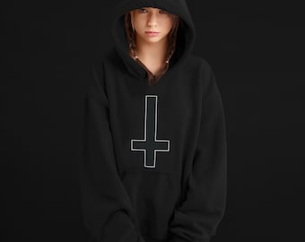 Upside Down Cross Hoodie: Kawaii Goth Pastel Grunge Sweatshirt
