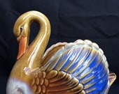 Vintage Lusterware Pottery Swan Planter Vase Trinket Holder Container Mid Century Bird Figurine Figural Bowl Ceramic