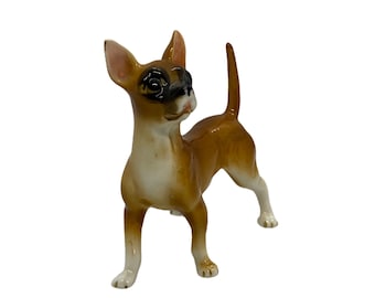 Dolls House Miniature Ceramic Brown Chihuahua Laying Down 3 