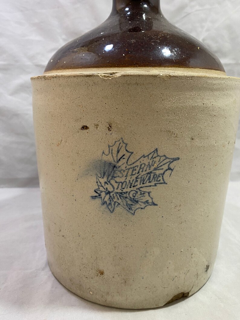 Antique Vintage Western Stoneware Crock Whiskey Jug Two Tone Etsy