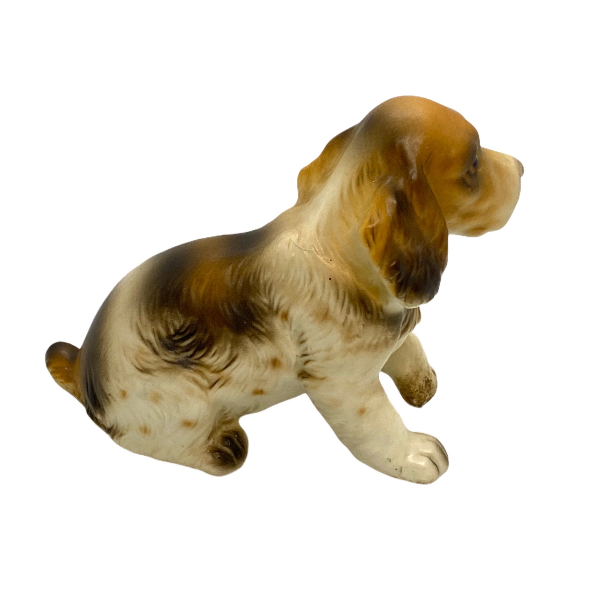 Chocolate and Tan Tricolor Cocker Spaniel Porcelain Dog Figurine New Japan Repro 