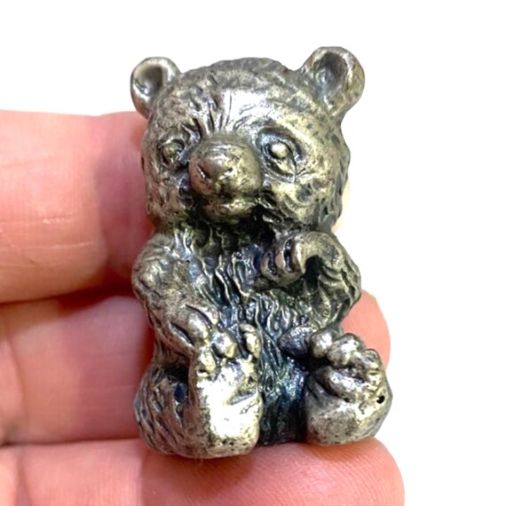 VTG Mini Pewter Sitting Happy Bear Cub Figurine Playful Cute Etsy