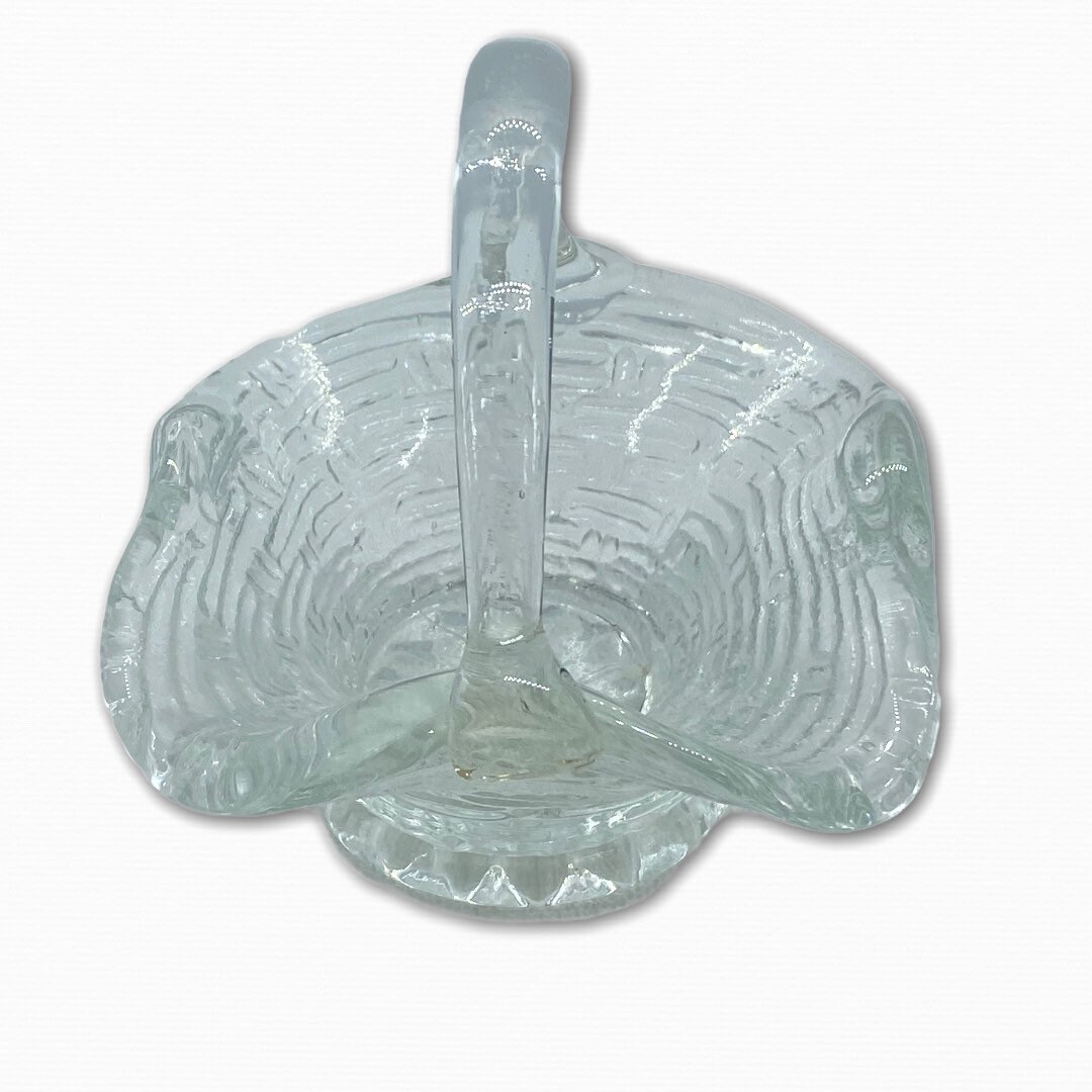 Small Vintage Clear Pressed Glass Basket Square With Basket Etsy