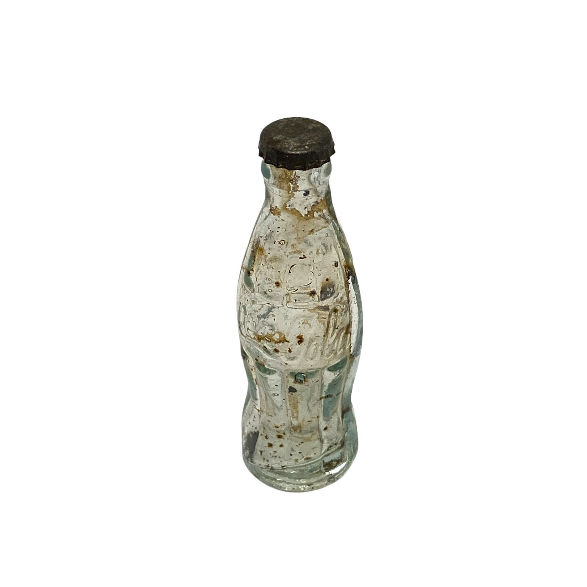 Coca Cola - Lot mini bouteilles en verres + 1 en métal, couleur Argent