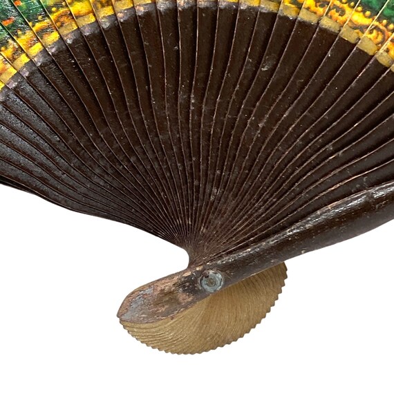 Antique Spanish Fan Folding Painted Wood and Line… - image 7