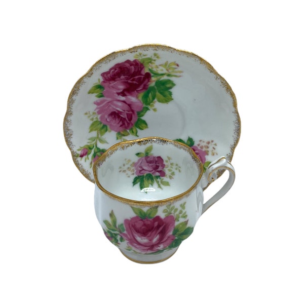 Vintage Kelvin Tea Cup Saucer Set Fine China with Gold Trim and Pink Roses Flora Painted on Inside of Cup Fancy Dainty Collectors Gift